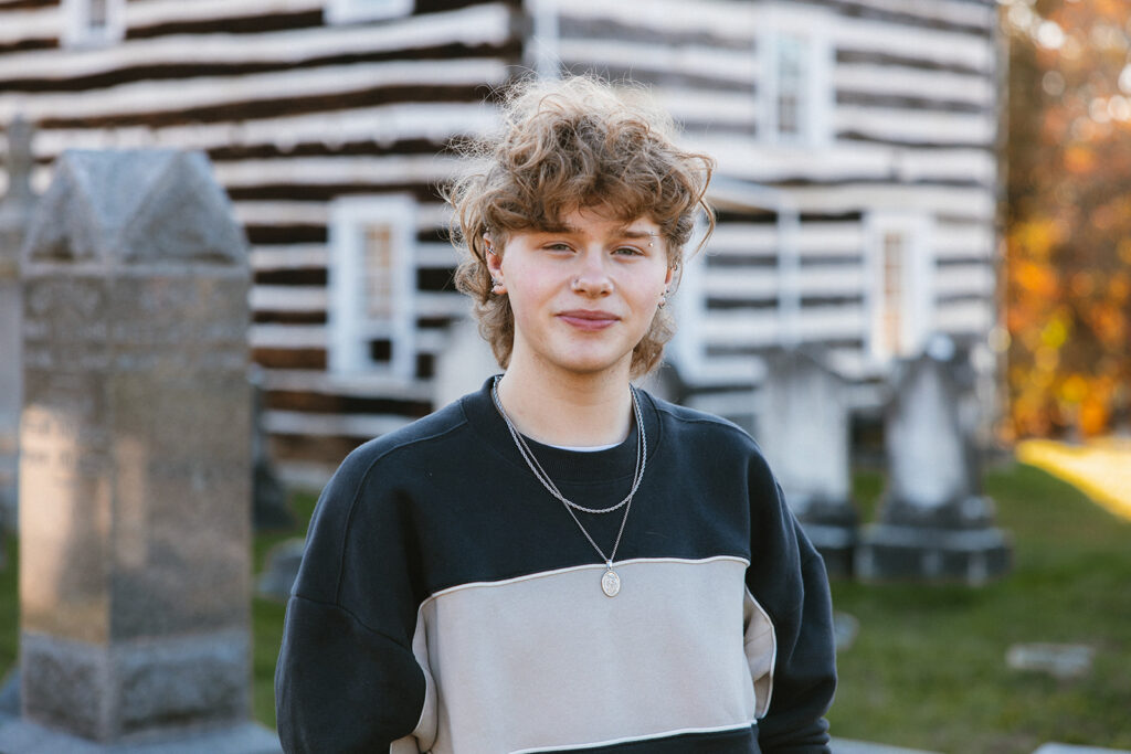 Senior Portrait outside 1806 Old Log Church in Schellsburg, PA.